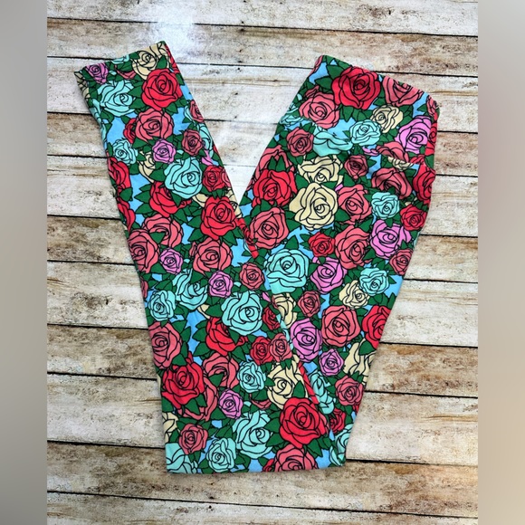 Red Pink Green Yellow Rose Blue Leggings (Tween 0-00 LuLaRoe LLR) - Picture 2 of 3
